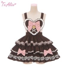 画像2: 【ToAlice】ハート×くま、うさぎ2wayサス付きティアードスカート【40％OFF】 (2)