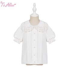 画像1: 【ToAlice Kids】TZC7274コットンレースリボンパフ袖ブラウス【20％OFF】 (1)