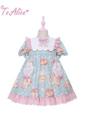 画像1: 【ToAlice Kids】TZL1019ドーナツキャットパフ袖ワンピース【20％OFF】 (1)