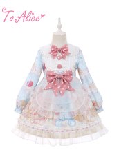 画像1: 【ToAlice Kids】TZL1044パステルベア長袖ワンピース【20％OFF】 (1)