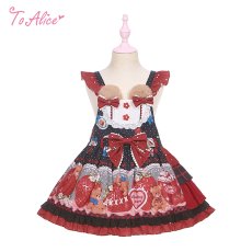 画像1: 【ToAlice Kids】TZL1062StrawberryBearサロペットスカート【20％OFF】 (1)