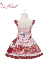 画像2: 【ToAlice Kids】TZL1062StrawberryBearサロペットスカート【20％OFF】 (2)