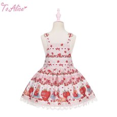 画像2: 【ToAlice Kids】TZL1210 StrawberryRabbitプリントサロペットスカート【20％OFF】 (2)