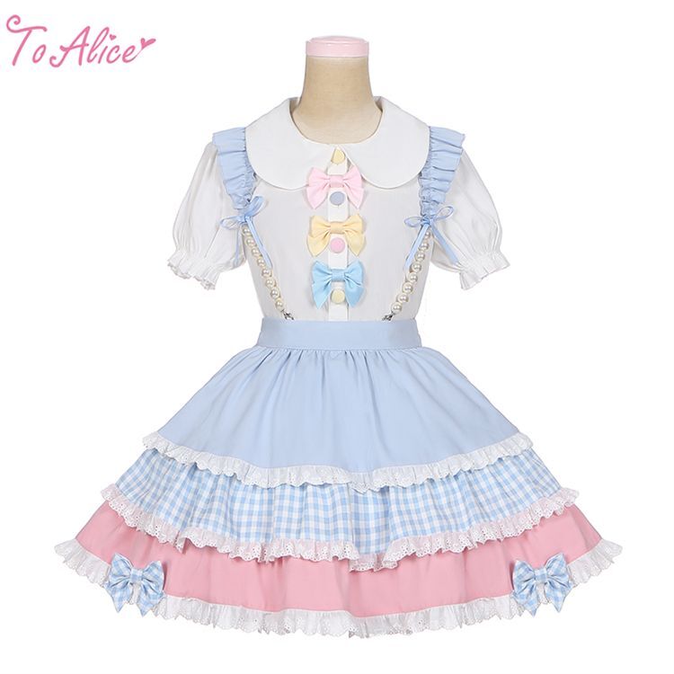 Last one】【ToAlice】C7275パステル3連リボンブラウス【10%OFF】 - To